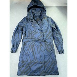 Helly Hansen Wesley Trench Coat Women's M Navy Blue Black Artsy Stripe Insulated